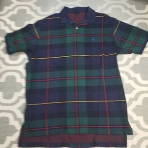 Polo by Ralph Lauren Navy Green Plaid Polo Shirt with Red and Yellow Stripes